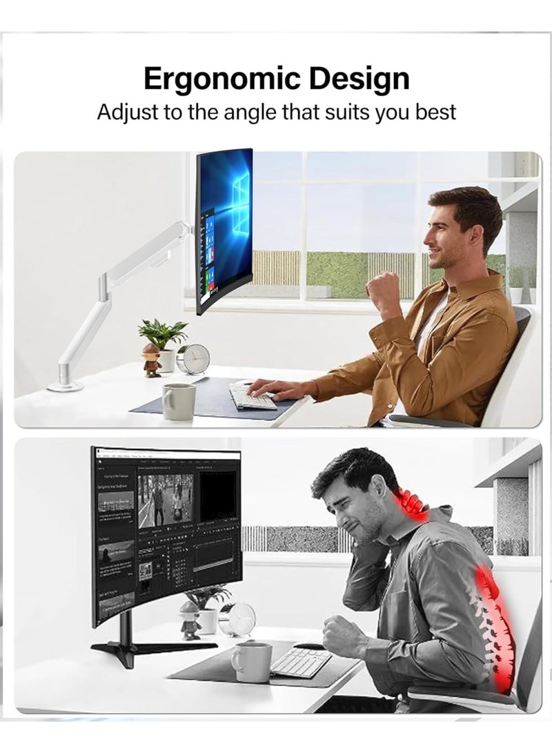 Single Monitor Arm,  Mount Aluminum Gas Spring Adjustable Ergonomic  Monitor Arm, Swivel Monitor Mount & 2  Mounting Base for 13-32 inches 1.5-10 kgs Sceens, Whit ﻿ - Image 4